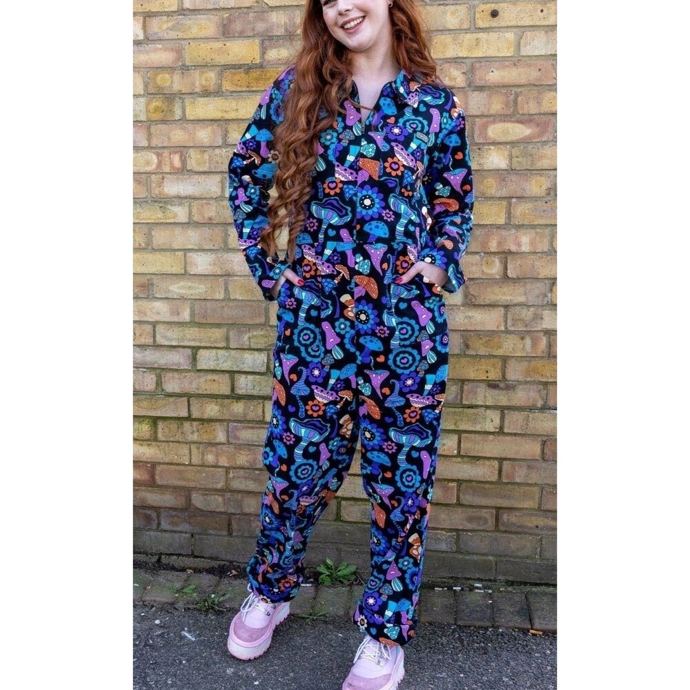 Run & Fly Size M Mushroom Mayhem Boilersuit Jumpsuit 70s Retro Psychedelic Rave